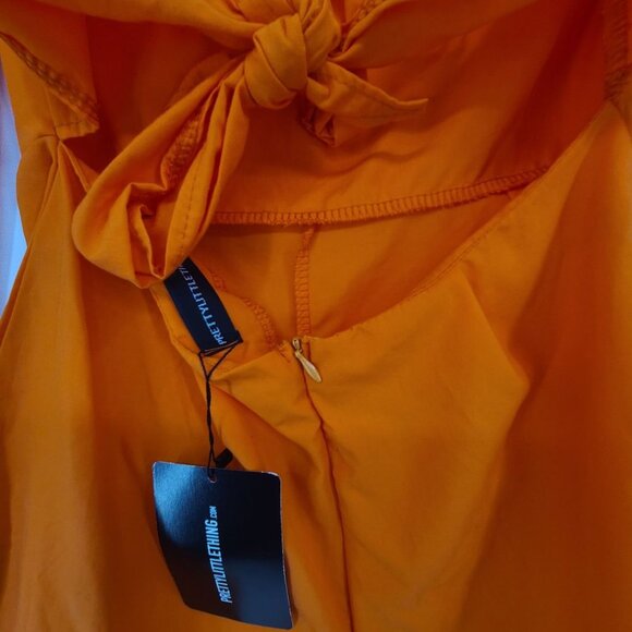 PrettyLittleThings Bright Orange Tie Back Long Sleeve Romper Size 2 - Picture 8 of 11